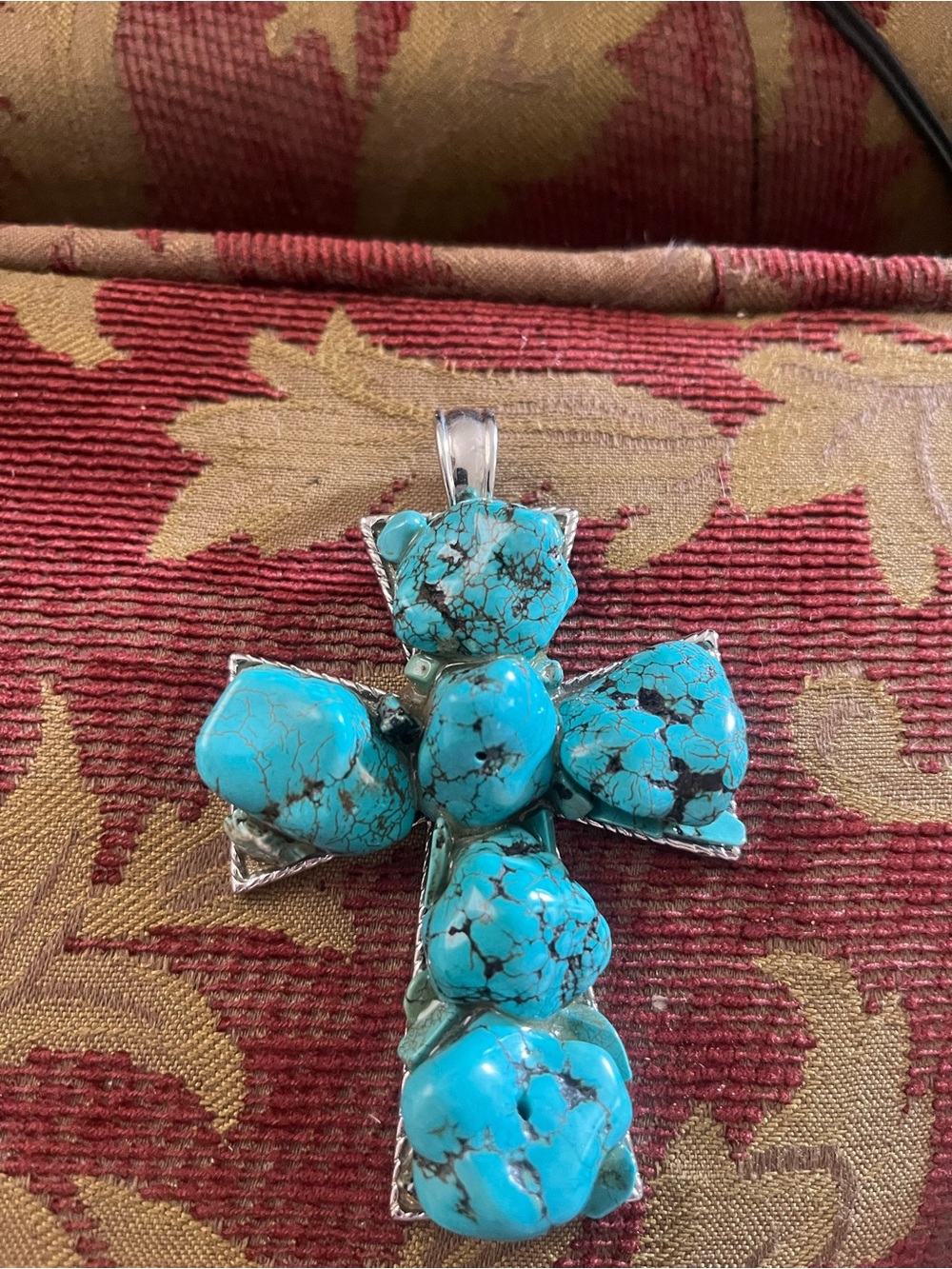 Turquoise style Cross Pendant Necklace - Blue Stone Silver Accent
